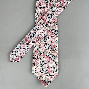 Vintage Liberty of London Floral Cotton Mens Narrow Tie Pink Blue Green Black